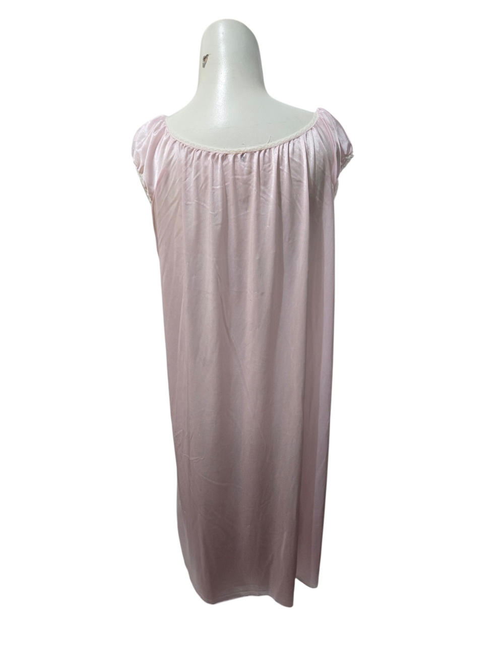 Vintage Sears Pink Nylon Nightgown Lace Trim Keyhole Lounge Sleep Dress Women's - Picture 3 of 9